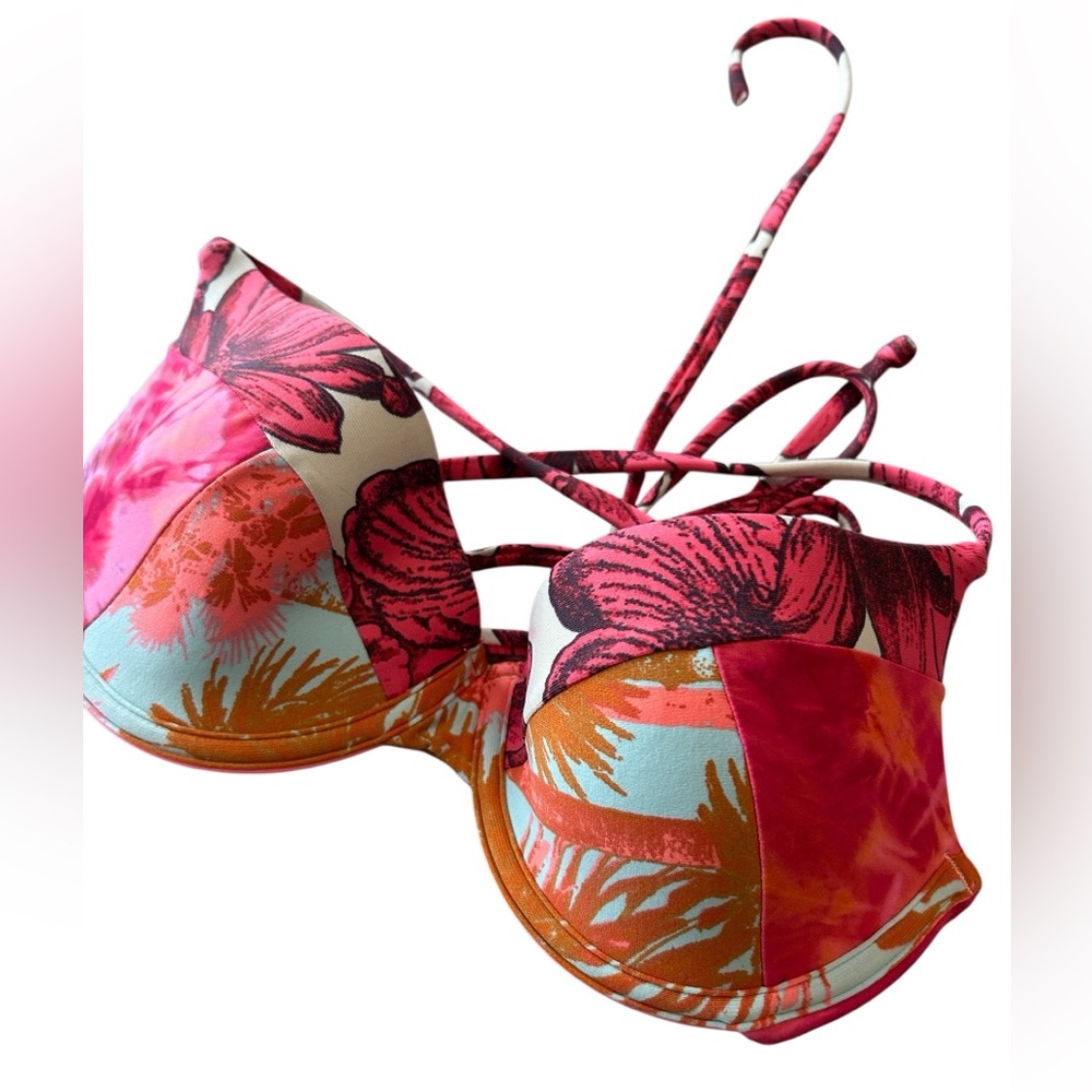 MAAJI Boho Floral Mixed Print Laced Back Swim Bikini Top